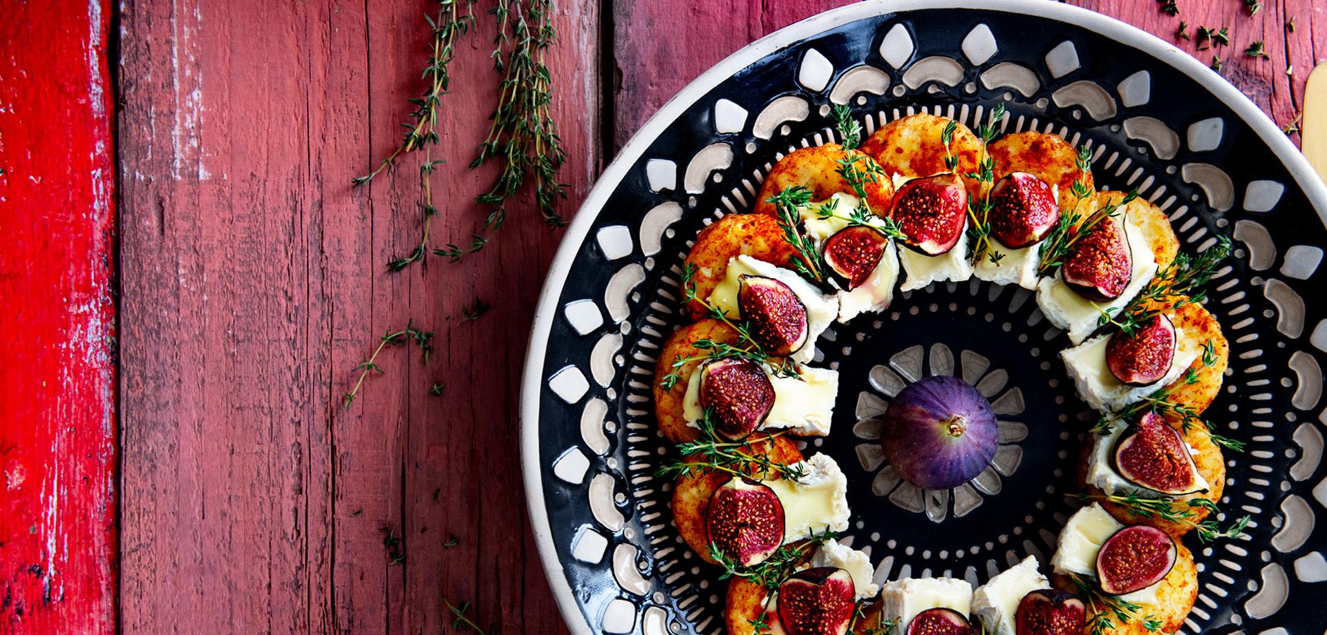 Rösti Rondjes met camembert en geroosterde balsamico vijgen